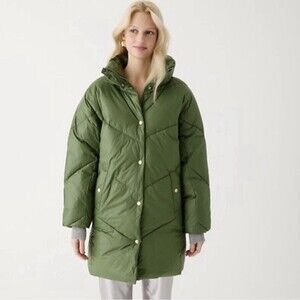 J.crew Villa puffer Water Repellent Light Weight coat PrimaLoft® Utility Green L
